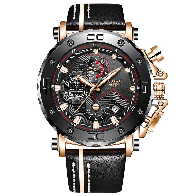 (image for) LIGE Men's Luxurious Fashion Quartz Watch Calendar Multifunction Waterproof Watch Chronograph Sport Wristwatch