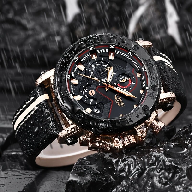 (image for) LIGE Men's Luxurious Fashion Quartz Watch Calendar Multifunction Waterproof Watch Chronograph Sport Wristwatch
