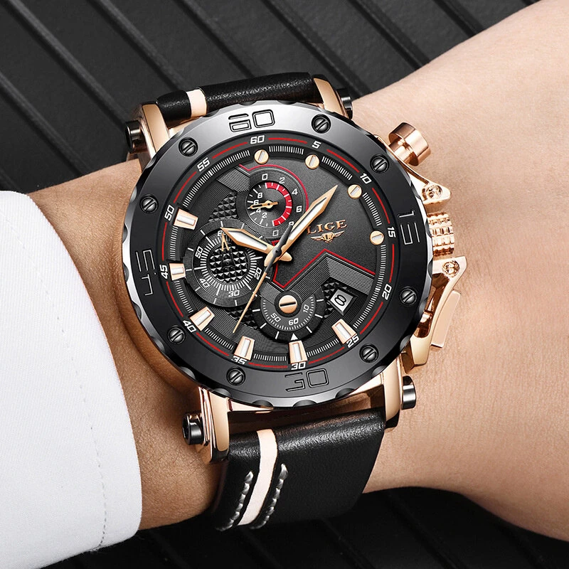 (image for) LIGE Men's Luxurious Fashion Quartz Watch Calendar Multifunction Waterproof Watch Chronograph Sport Wristwatch