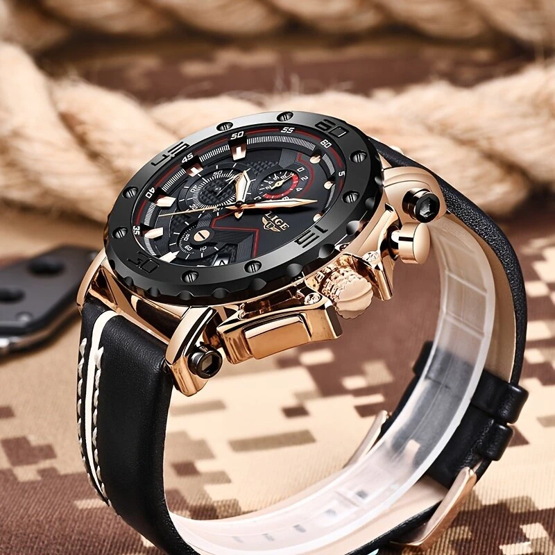 (image for) LIGE Men's Luxurious Fashion Quartz Watch Calendar Multifunction Waterproof Watch Chronograph Sport Wristwatch