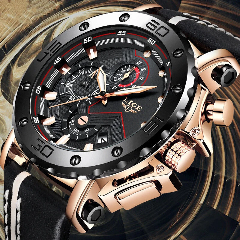 (image for) LIGE Men's Luxurious Fashion Quartz Watch Calendar Multifunction Waterproof Watch Chronograph Sport Wristwatch