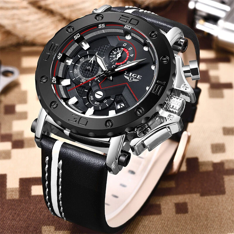 (image for) LIGE Men's Luxurious Fashion Quartz Watch Calendar Multifunction Waterproof Watch Chronograph Sport Wristwatch