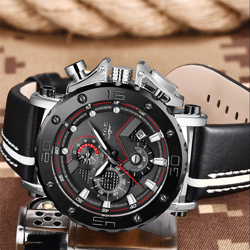 (image for) LIGE Men's Luxurious Fashion Quartz Watch Calendar Multifunction Waterproof Watch Chronograph Sport Wristwatch