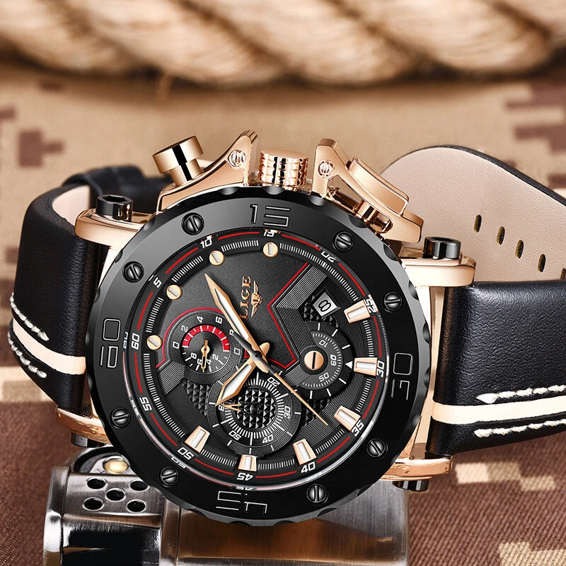 (image for) LIGE Men's Luxurious Fashion Quartz Watch Calendar Multifunction Waterproof Watch Chronograph Sport Wristwatch