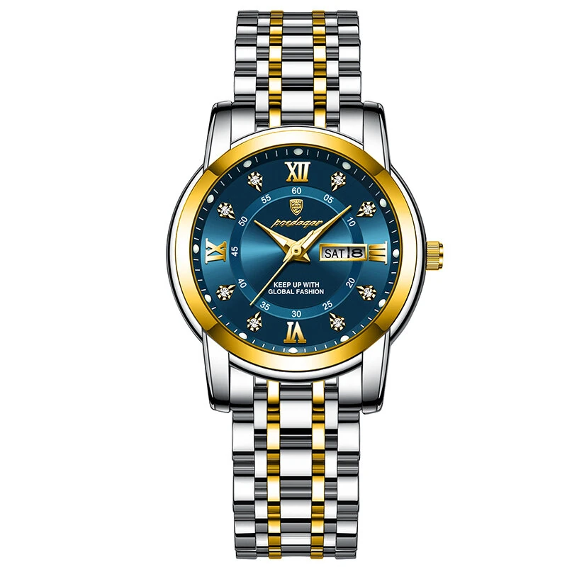 (image for) POEDAGAR Women Luxury Quartz Watch Date Dial Analog Fashion Business Casual Wrist Watch Luminous Waterproof Steel Band Lady Watch